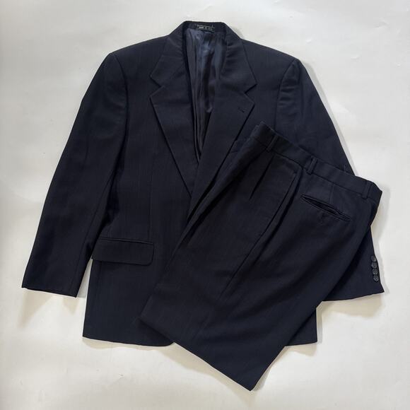 Vintage Joseph Abboud SUIT Jacket 42R PLEATED Pants 34x31 PURE WOOL Pin Striped - Picture 1 of 16